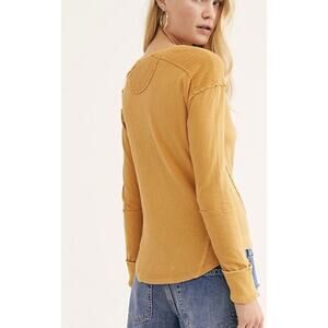 (M) $78 Free People Henley Button‎ Up Long Sleeve Gold Yellow